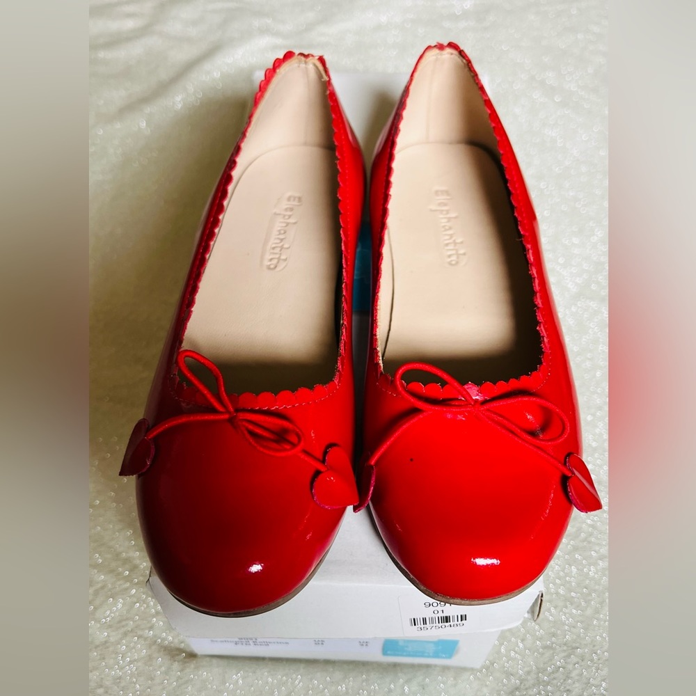 Elephantito girls red patent ballet with heart tassel
